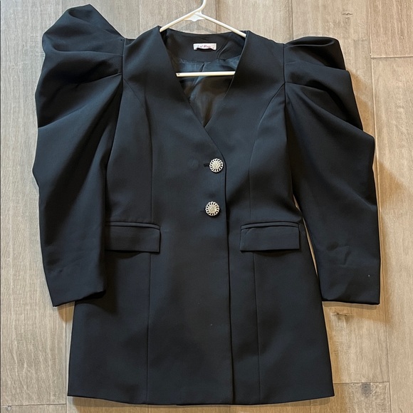 Dresses & Skirts - Black Puff Sleeve Blazer Dress with Statement Buttons